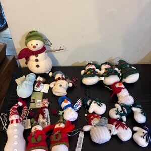 NEW LOT 19 SNOWMAN SNOWMEN PLUSH ORNAMENTS VINTAGE